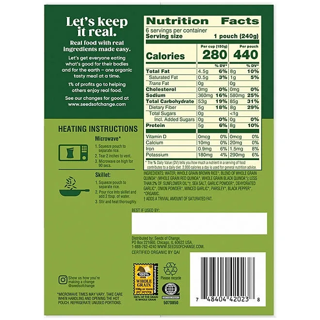Seeds of Change Certified Organic Quinoa and Brown Rice with Garlic 8.5 oz., 6 pk. 3