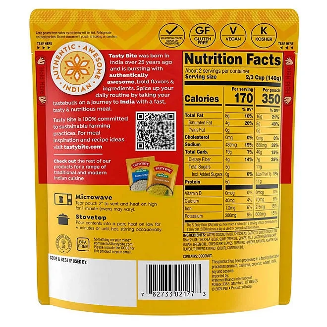 Tasty Bite Chickpea Coconut and Turmeric Curry, 10 oz., 6 ct. 3