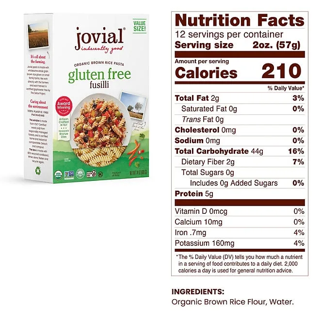 Jovial Organic Brown Rice Gluten Free Pasta, Fusilli, 24 oz. 3