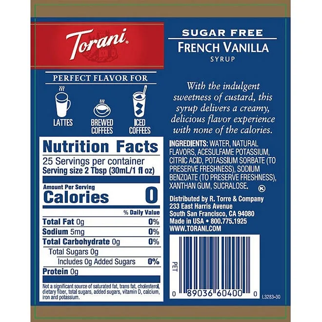 Torani Sugar-Free French Vanilla Syrup, 25.4 fl. oz. 5