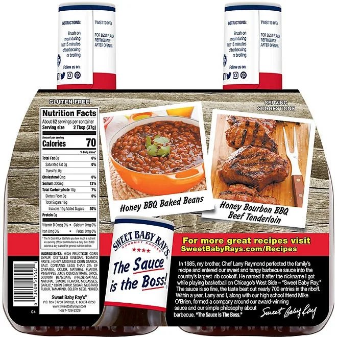 Sweet Baby Ray's Honey Barbecue Sauce, 40 oz., 2 pk. 3