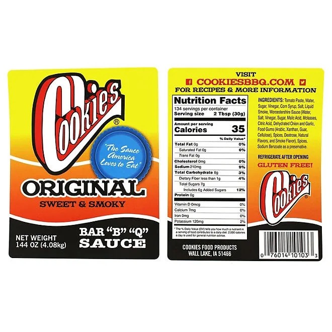 Cookies Original Bar "B" "Q" Sauce, 1 gal. 3