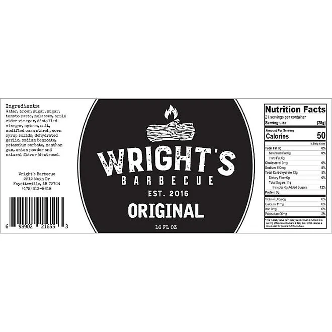 Wright's BBQ Sauce, Original, 16 oz., 2 pk. 4