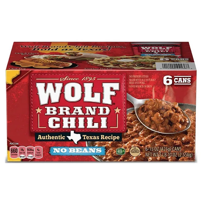 Wolf Brand "No Bean" Chili 15oz., 6pk. 2