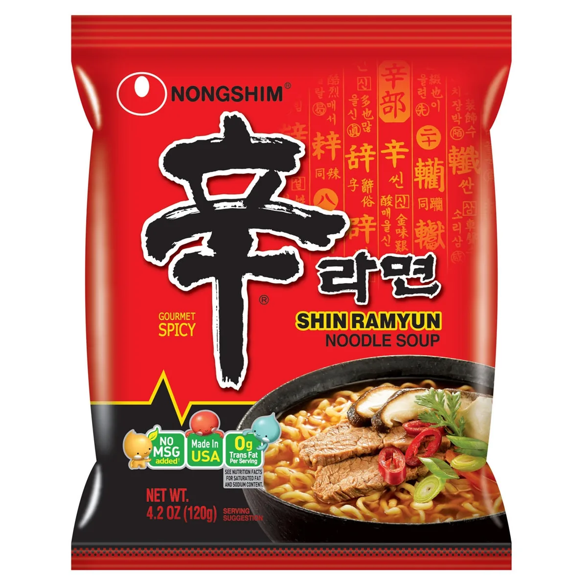 Nongshim Shin Ramyun Spicy Beef Ramen Noodle Soup 4.02 oz., 18 ct.