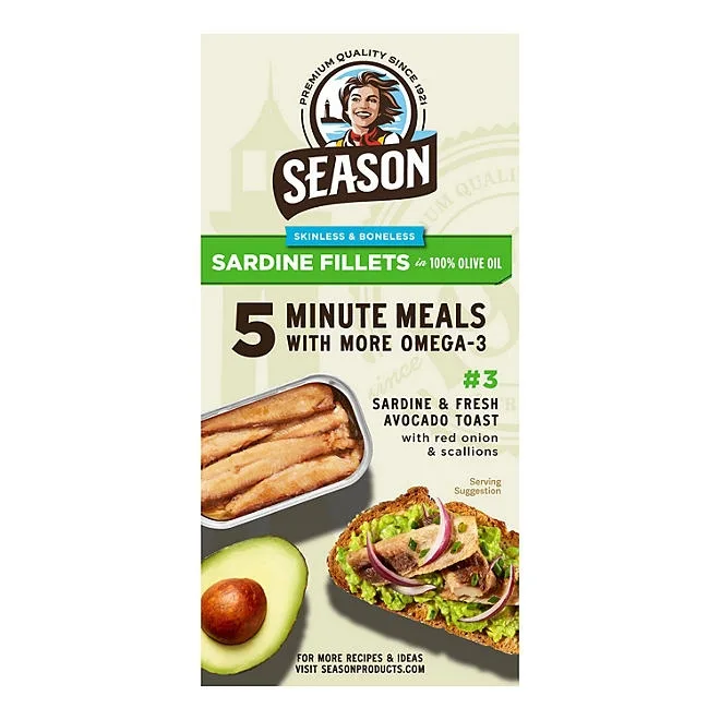 Season Skinless, Boneless Sardines in Olive Oil, 4.375 oz., 5 pk. 4