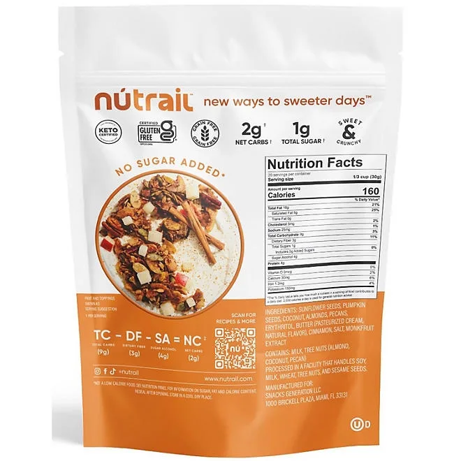 NuTrail Low Carb Keto Nut Granola, Cinnamon Pecan, 22 oz. 3