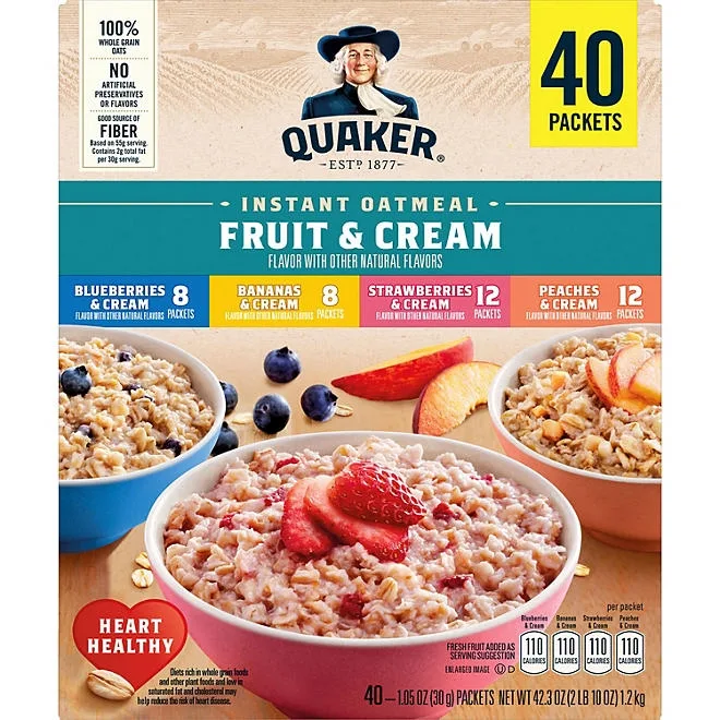 Quaker Instant Oatmeal Fruit & Cream, Variety Pack 1.05 oz., 40 pk. 5