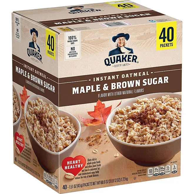 Quaker Instant Oatmeal, Maple Brown Sugar, 1.51 oz., 40 pk. 2