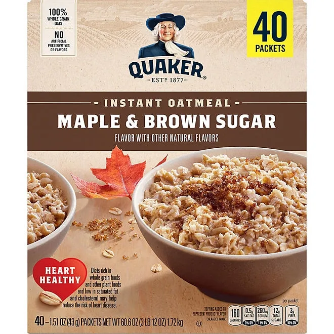 Quaker Instant Oatmeal, Maple Brown Sugar, 1.51 oz., 40 pk. 5