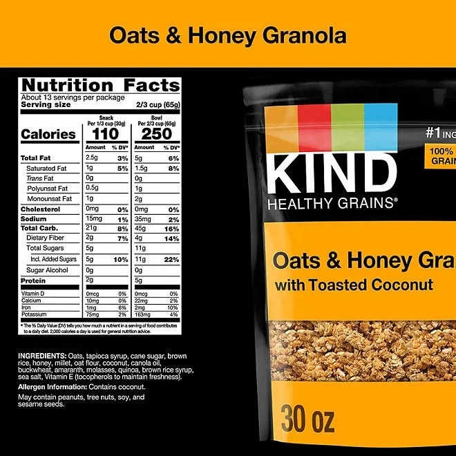 KIND Healthy Grains Oats & Honey Granola with Toasted Coconut, 30 oz. 3