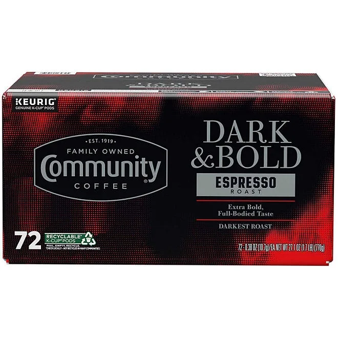 Community Coffee Dark and Bold Espresso Darkest Roast Coffee Pods, 72 ct. 2