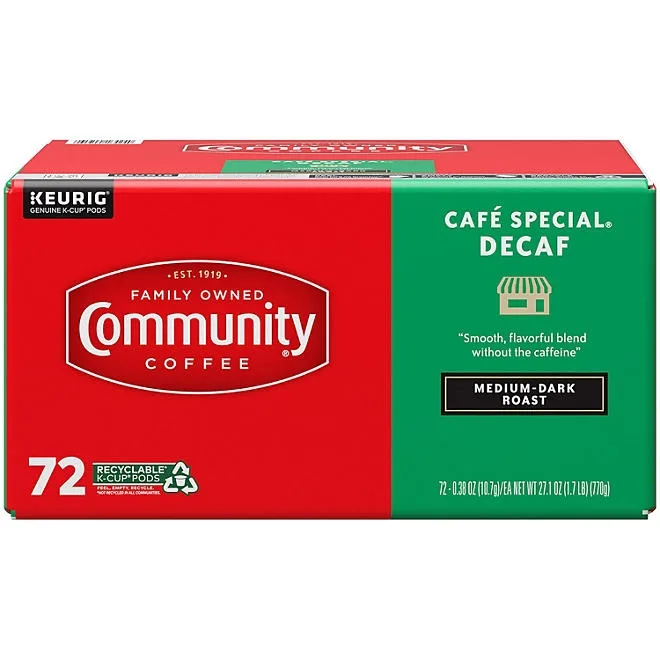 Community Coffee Café Special Decaf Medium-Dark Roast Single Serve 72 ct. 2