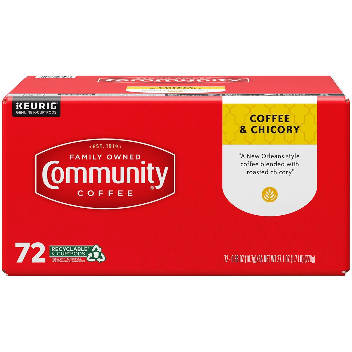 Community Coffee Coffee and Chicory Medium-Dark Roast Single Serve 72 ct.
