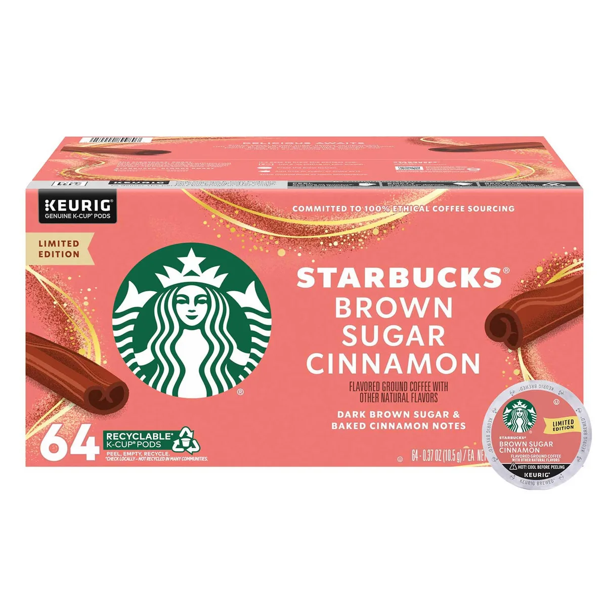Starbucks Blonde Roast K-Cup Coffee Pods, Brown Sugar Cinnamon, 64 ct.