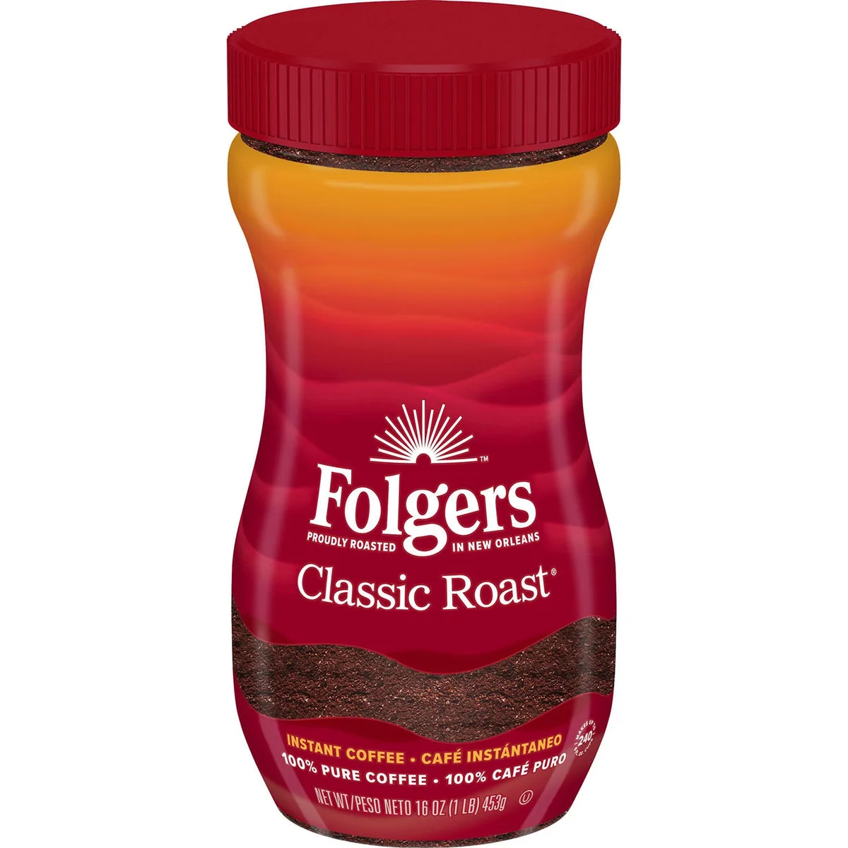 Folgers Classic Roast Instant Coffee Crystals, 16 oz.