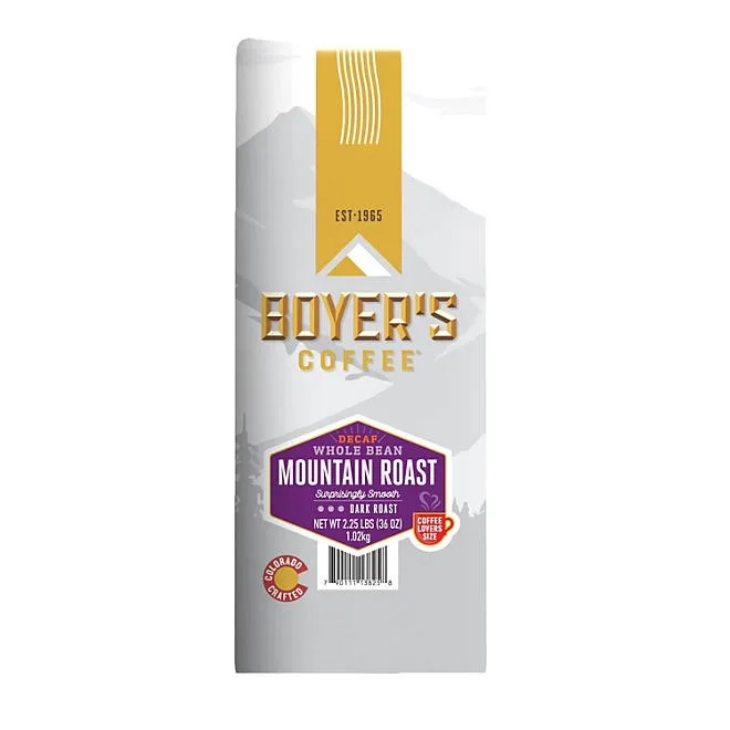 Boyer's Coffee Mountain Roast Decaf Dark Roast Whole Bean, 36 oz. 2