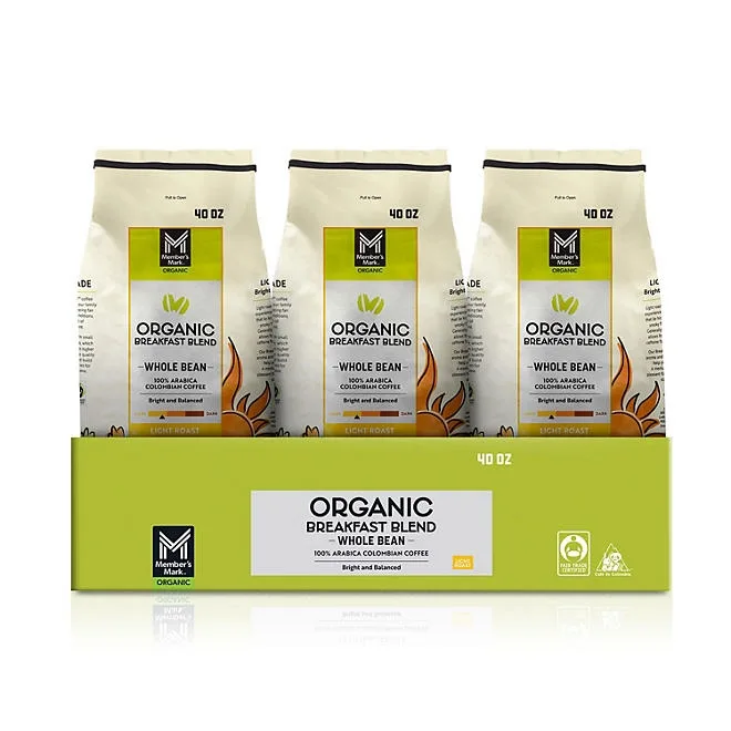 Member's Mark Organic Light Roast Whole Bean Coffee, Breakfast Blend, 40 oz. 4