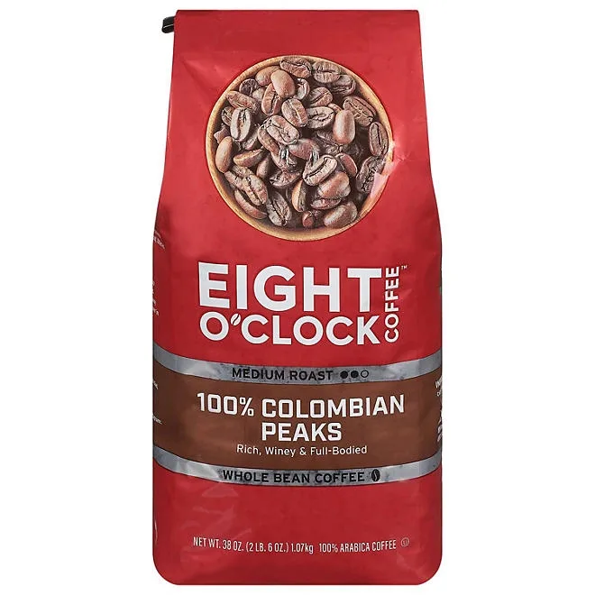 Eight O'Clock Medium Roast Whole Bean Coffee, 100% Colombian Peaks 38 oz. 2