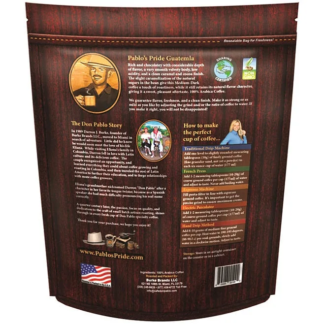 Pablo's Pride Gourmet Medium-Dark Roast Whole Bean Coffee, Guatemala, 32 oz. 3