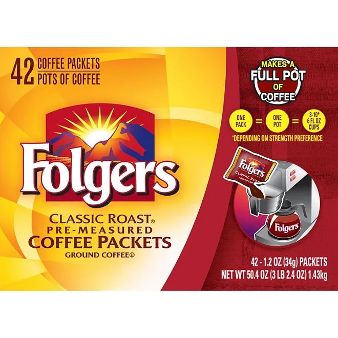 Folgers Classic Roast Ground Coffee Packets, 1.2 oz., 42 ct. 4