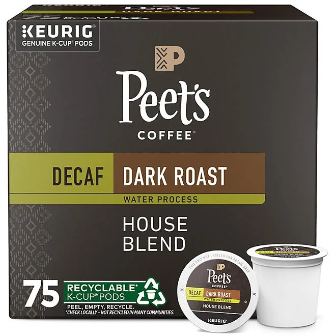 Peet's Coffee Decaf Dark Roast K-Cup Pods, House Blend 75 ct. 2