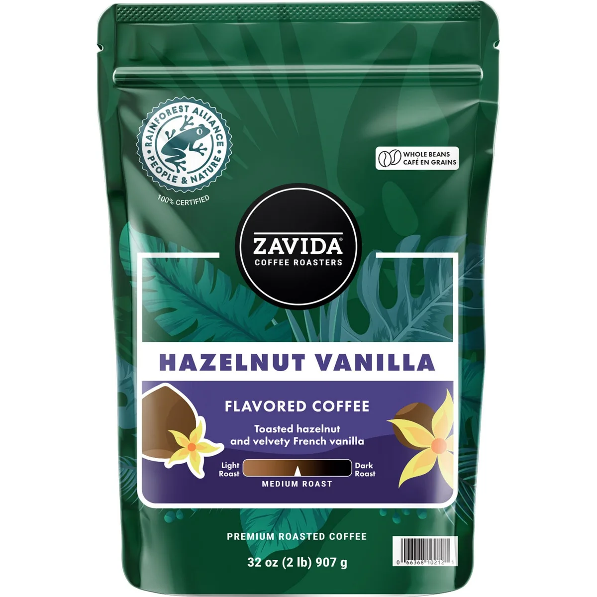 Zavida Coffee Whole Bean Coffee, Hazelnut Vanilla, 32 oz.