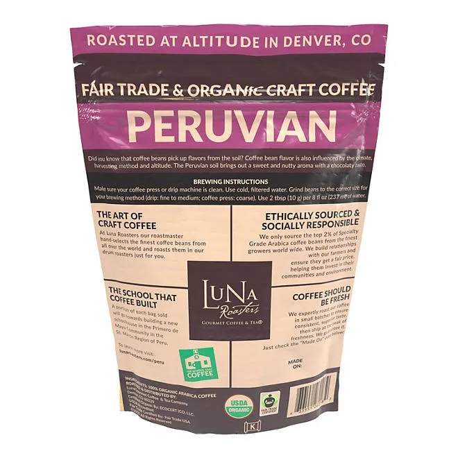 Luna Roasters Organic Peruvian Whole Bean Coffee, Medium Roast, 30 oz. 4