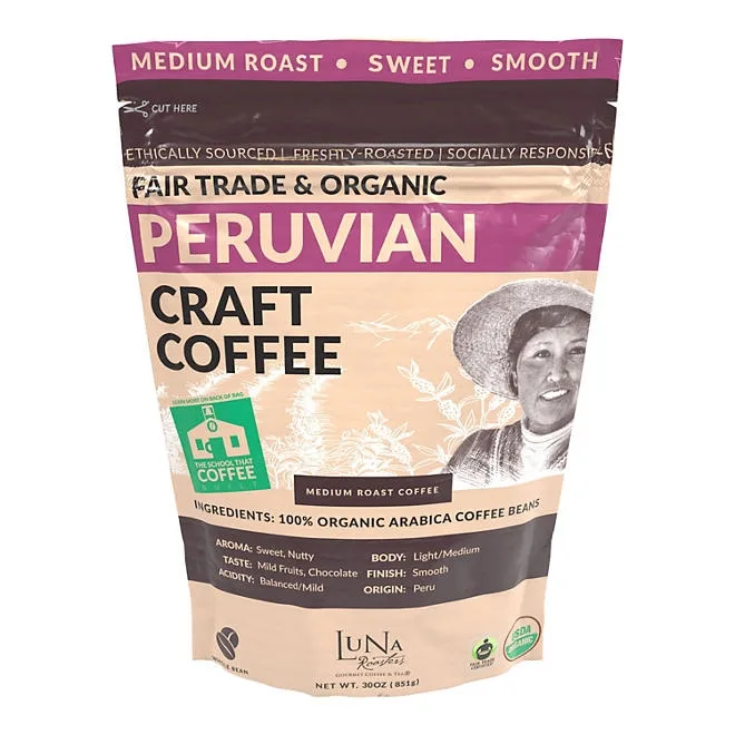 Luna Roasters Organic Peruvian Whole Bean Coffee, Medium Roast, 30 oz. 2