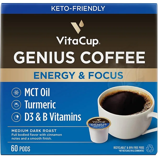VitaCup Medium-Dark Roast Single Serve Coffee Pods, Genius Blend 60 ct. 2