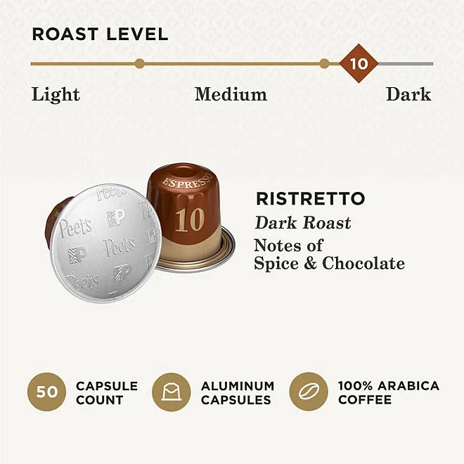 Peet's Coffee Ristretto Intensity 10 Dark Roast Coffee Pods, 50 ct. 5