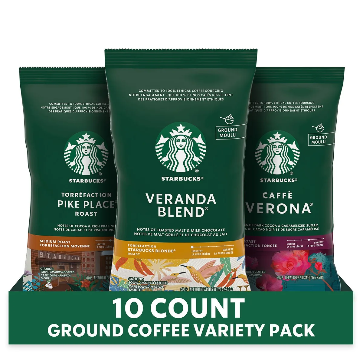 Starbucks Ground Coffee Variety Pack, 2.5 oz., 10 packets