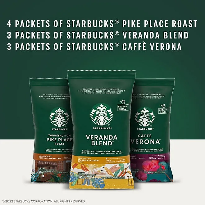 Starbucks Ground Coffee Variety Pack, 2.5 oz., 10 packets 3