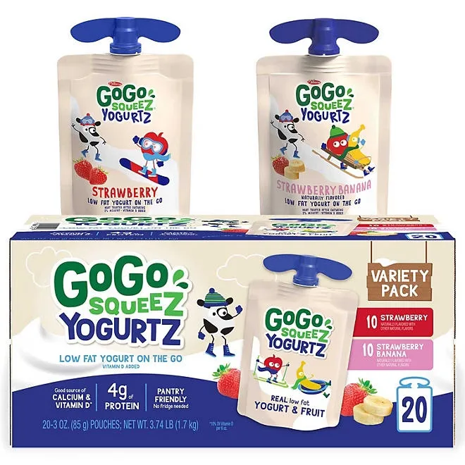 GoGo Squeez Yogurtz Strawberry and Strawberry Banana, 3 oz., 20 ct. 2