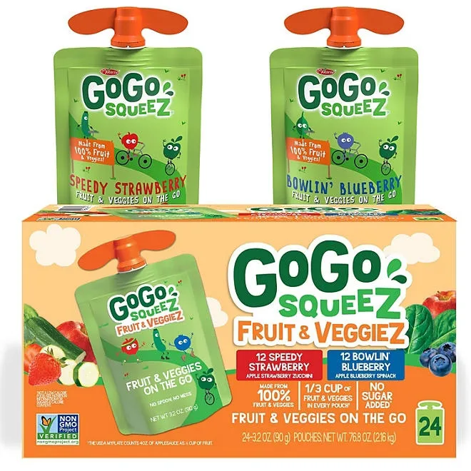GoGo SqueeZ Fruit & VeggieZ Applesauce Pouches, 3.2 oz., 24 ct. 2