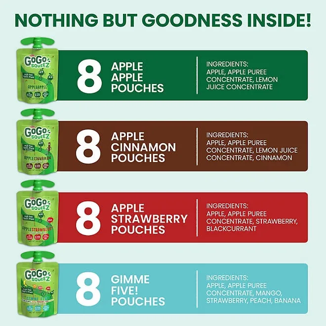 GoGo SqueeZ Applesauce, Apple, Cinnamon, Strawberry and GIMME Five, 3.2 oz., 32 ct. 4