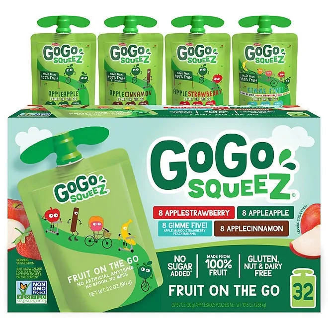 GoGo SqueeZ Applesauce, Apple, Cinnamon, Strawberry and GIMME Five, 3.2 oz., 32 ct. 2