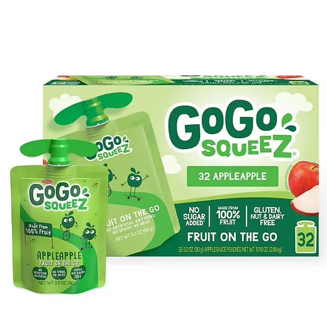 GoGo SqueeZ Applesauce Pouches, Apple Apple, 3.2 oz., 32 ct. 2