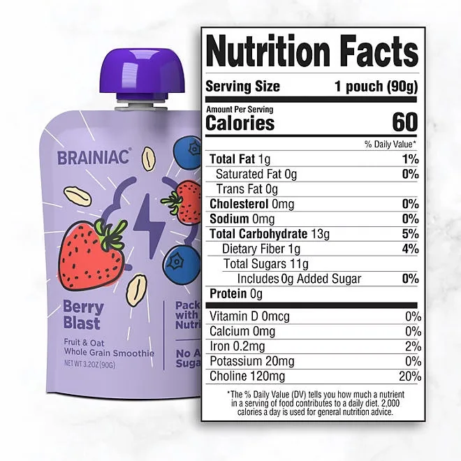 Brainiac Fruit and Oat Smoothie Pouches, 20 pk. 3