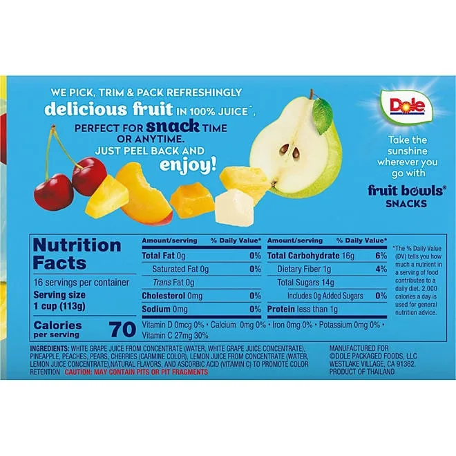 Dole Cherry Mixed Fruit Bowls in 100% Juice, 4 oz., 16 pk. 5