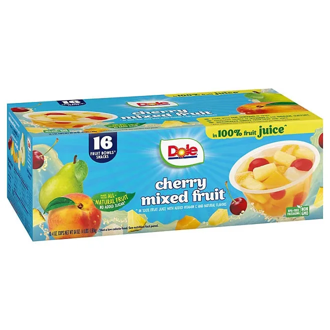 Dole Cherry Mixed Fruit Bowls in 100% Juice, 4 oz., 16 pk. 3