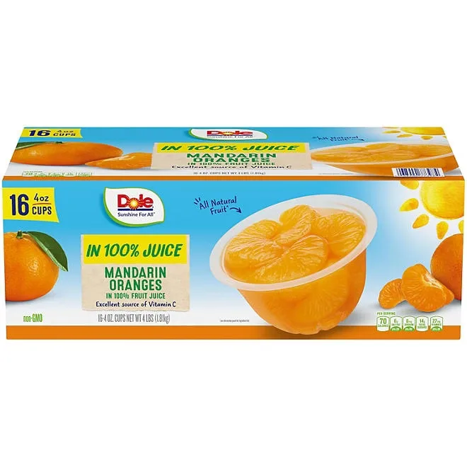 Dole Mandarin Oranges in 100% Fruit Juice, 4 oz., 16 pk. 2