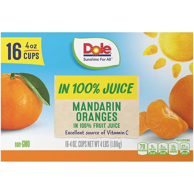 Dole Mandarin Oranges in 100% Fruit Juice, 4 oz., 16 pk. 5