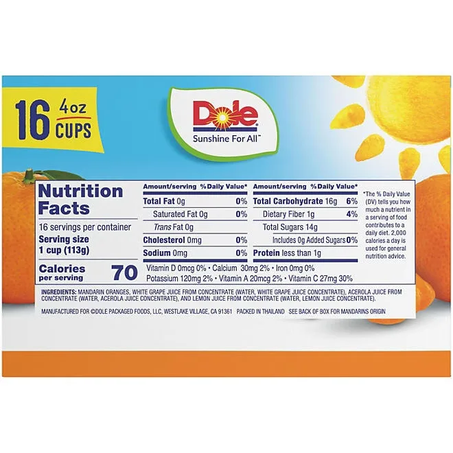 Dole Mandarin Oranges in 100% Fruit Juice, 4 oz., 16 pk. 4