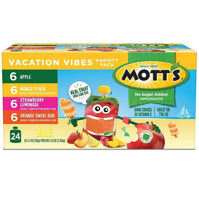 Mott's Vacation Vibes Applesauce, Variety Pack, 3.2 oz., 24 pk. 4