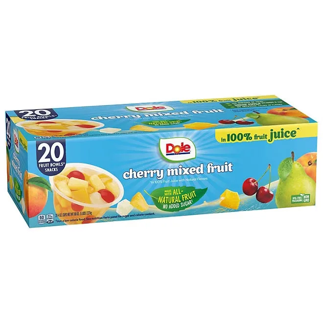 Dole Fruit Bowls Cherry Mixed Fruit in 100% Juice 4 oz., 20 pk. 3