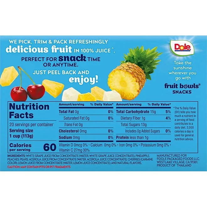 Dole Fruit Bowls Cherry Mixed Fruit in 100% Juice 4 oz., 20 pk. 5
