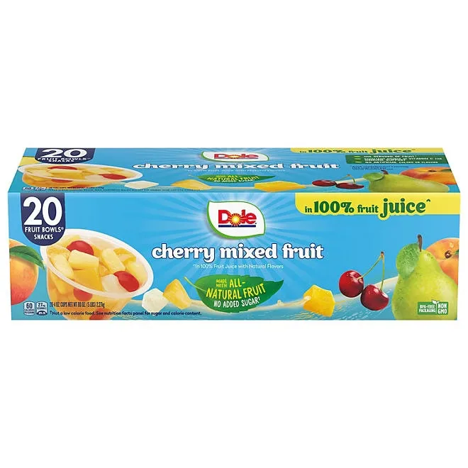 Dole Fruit Bowls Cherry Mixed Fruit in 100% Juice 4 oz., 20 pk. 2