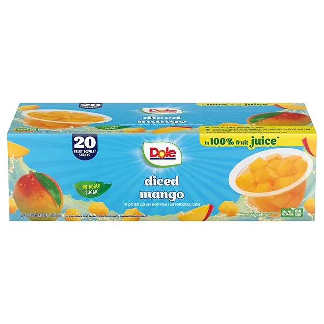Dole Fruit Bowls Diced Mango in 100% Juice, 4 oz., 20 pk. 2