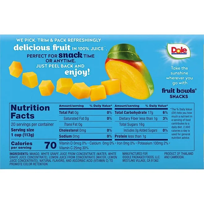 Dole Fruit Bowls Diced Mango in 100% Juice, 4 oz., 20 pk. 5